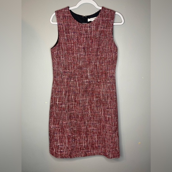 Adam Lippes Collective Women’s 10 Red Tweed Midi Sleeveless Sheath Dress - Picture 2 of 12